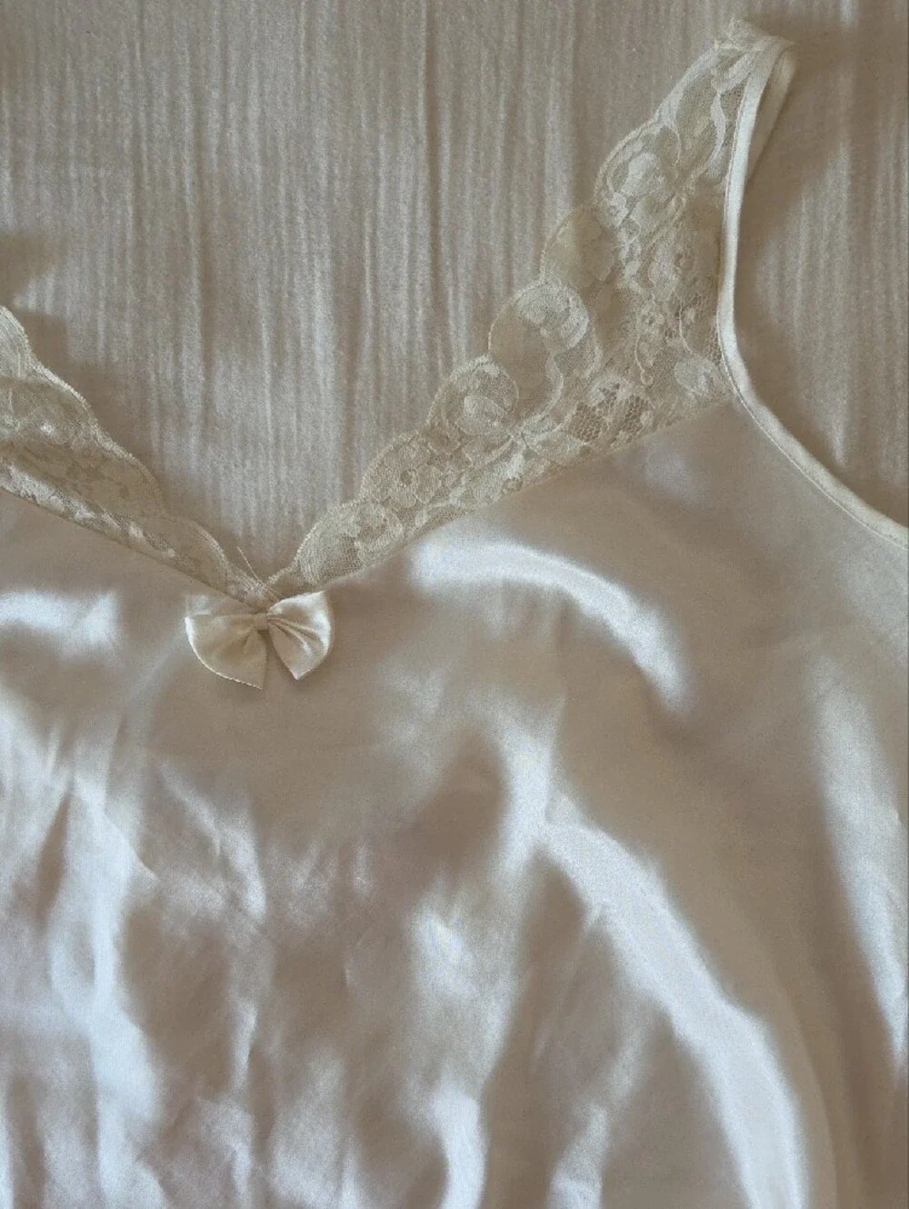 Silky Ivory Lace Trim Nightie